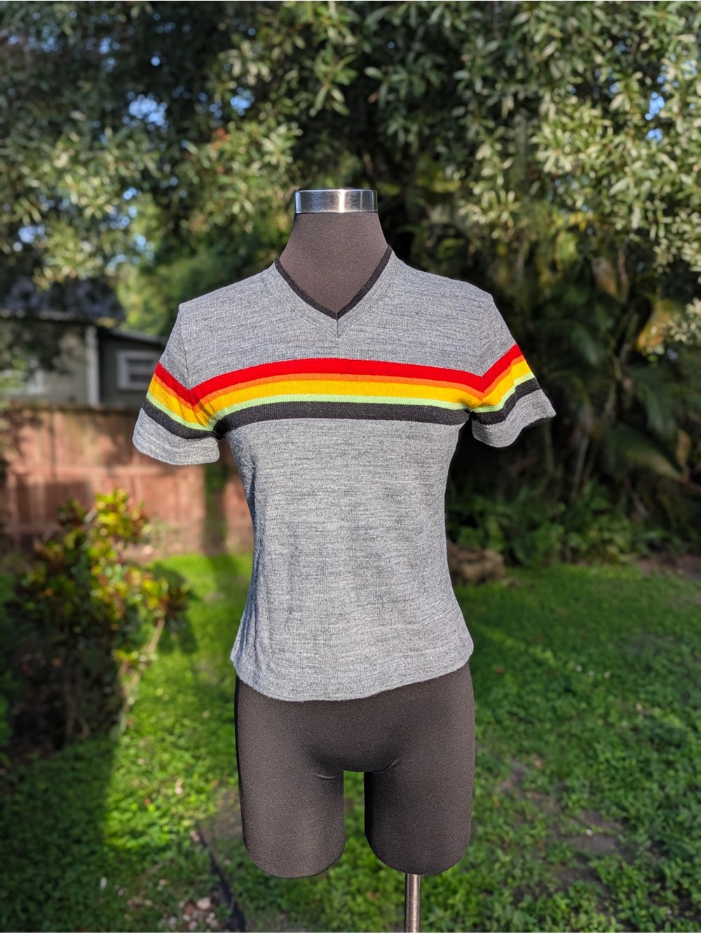 Vintage 90s Copper Key Rainbow Striped Top